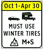 When to switch out winter tires* varies by location in BC. 🏔️ 🌨️ 👉 In northerly areas and high mountain passes you must use them until April 30. 👉 Elsewhere, it's March 31. See maps: bit.ly/2St1ZfX * Must have 3.5mm of tread + either symbol below #ShiftIntoWinter