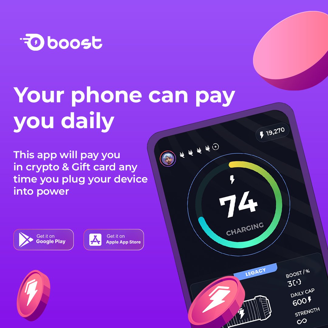 boostlevin's tweet image. New in town! Soon to be the talk of the town.
Never waste your power again! Let the Boost app reward you for staying active and powering your device. It's that simple!
Download the app (Android only)