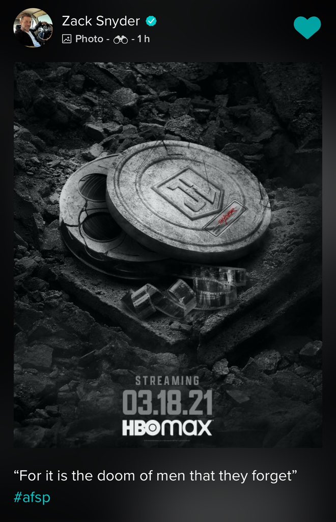 Signs2323's tweet image. Zack’s on fire today! 

Post on his vero. 

“For it is the doom of men that they forget”

#ZackSnydersJusticeLeague 
#AFSP
