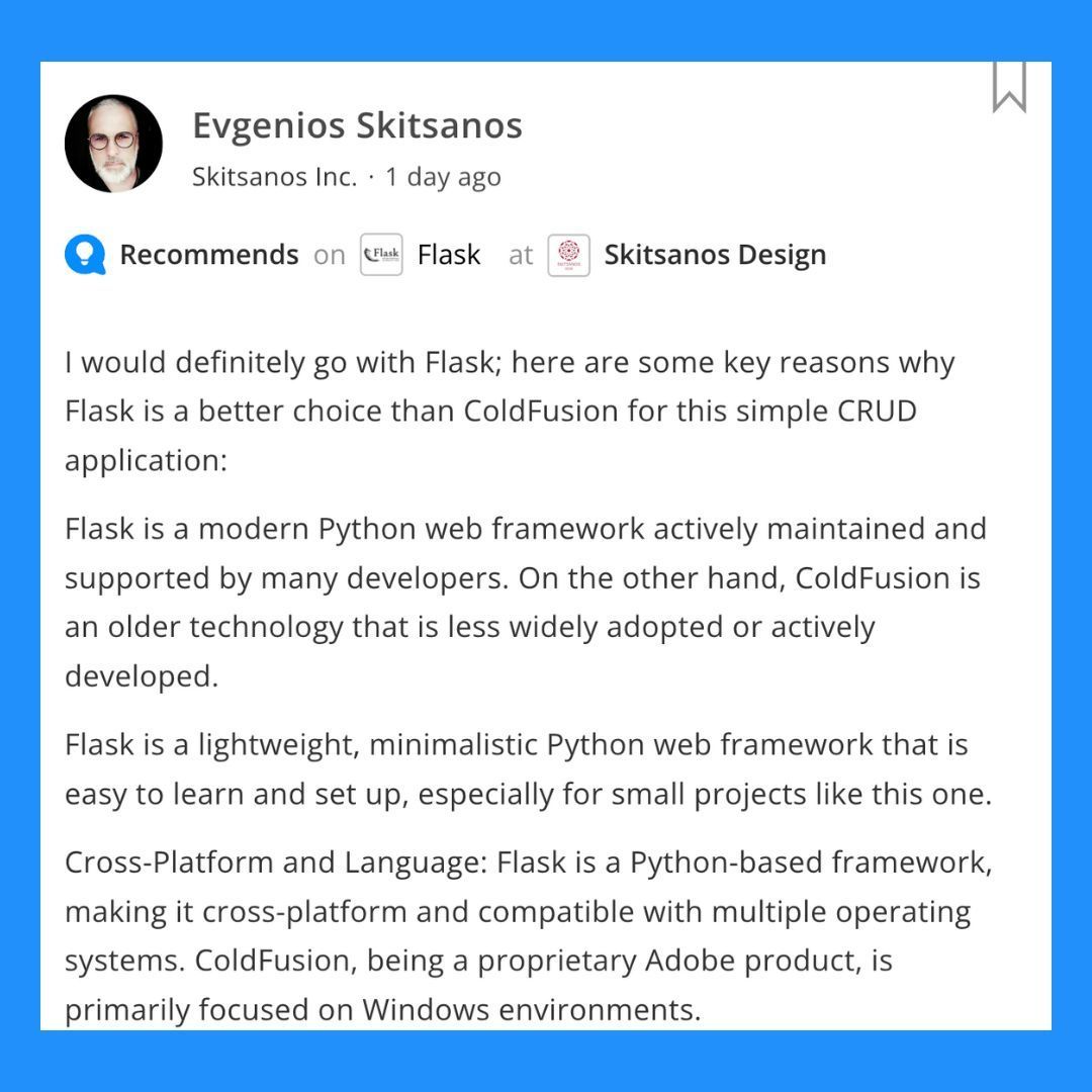 stackshareio's tweet image. Advice from @skitsanos

#StackAdvice: #Flask 

👉 buff.ly/3x7HmiN