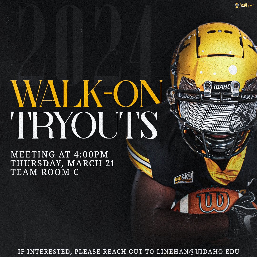 ATTENTION U of I STUDENTS: @VandalFootball will be holding our annual Walk-On Tryout again this Spring! We will have a meeting about it Thursday, March 21st at 4 PM in Team Room C at the Kibbie Dome! Please feel free to reach out to me via email with further questions! V’s Up!