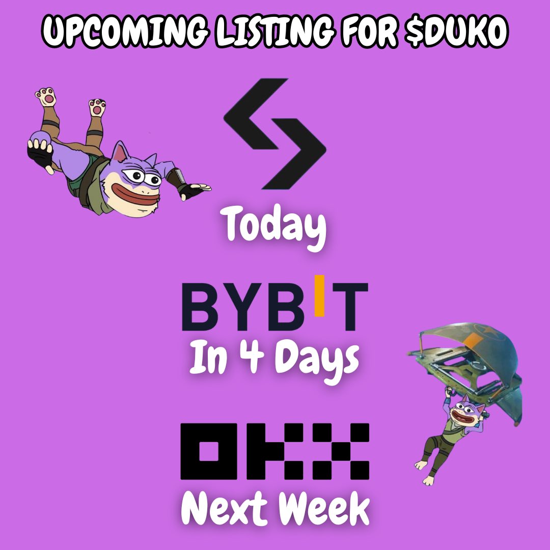 Stayhumble786's tweet photo. This Upcoming Week Is Going To Be A Movie For $DUKO 🍿🎉 

3 Big Listings Coming Up Baby 🚀

@bitgetglobal @Bybit_Official @okx 🔥

$MYRO we coming for your spot 😏

@srpeters I’m Following You All The Way Brother, Lead The Way 🙏🏻💜

$DUKO 2 DA MFking WORLD 🌍 https://t.co/9QMob3TkO6