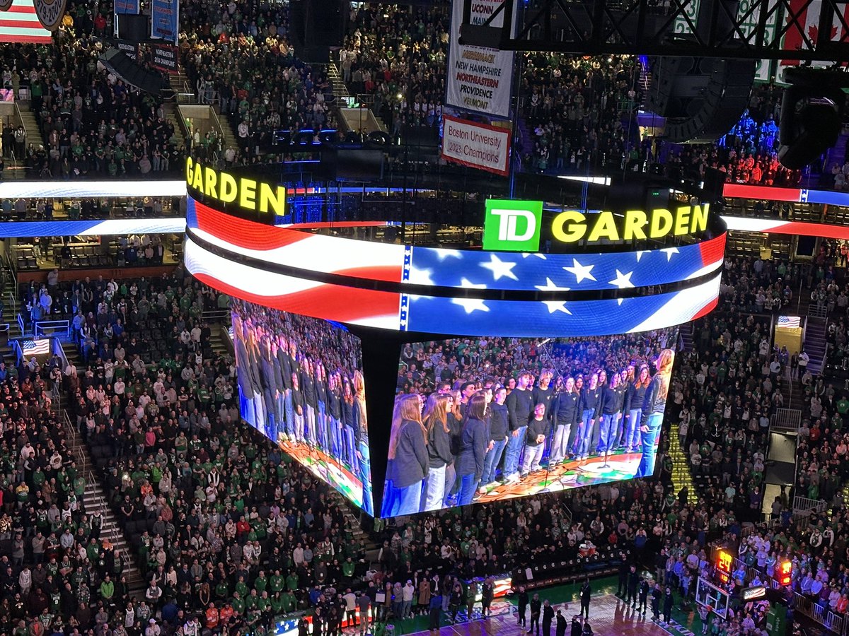 TrevorHass's tweet photo. Great work from the Marshfield High chorus signing the National Anthem at the Celtics game @MPSDRams @MarshfieldSuper @GORAMSathletics https://t.co/k9Ug7yPBhX