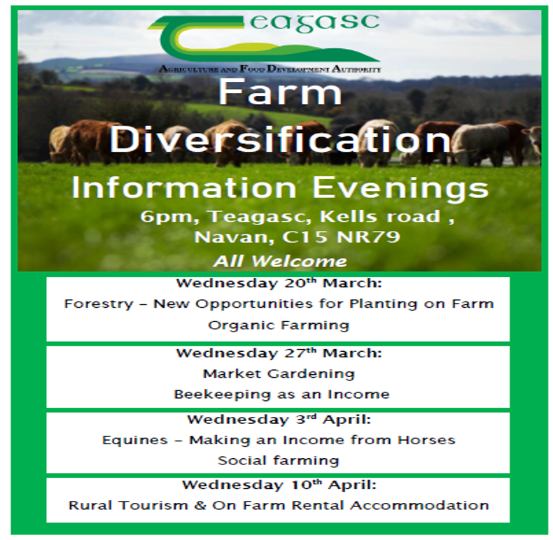 EOEGAN's tweet photo. @TeagascLKMDL Options Farm Diversification Info Evenings 6pm Teagasc, Kells Rd, Navan, Meath.  C15NR79.  Wednesday 20th March topics are organic farming &amp; forestry. Following Wednesdays include market gardening, beekeeping, equines, rural tourism &amp; on-farm rental accommodation https://t.co/xQj2whYbzA
