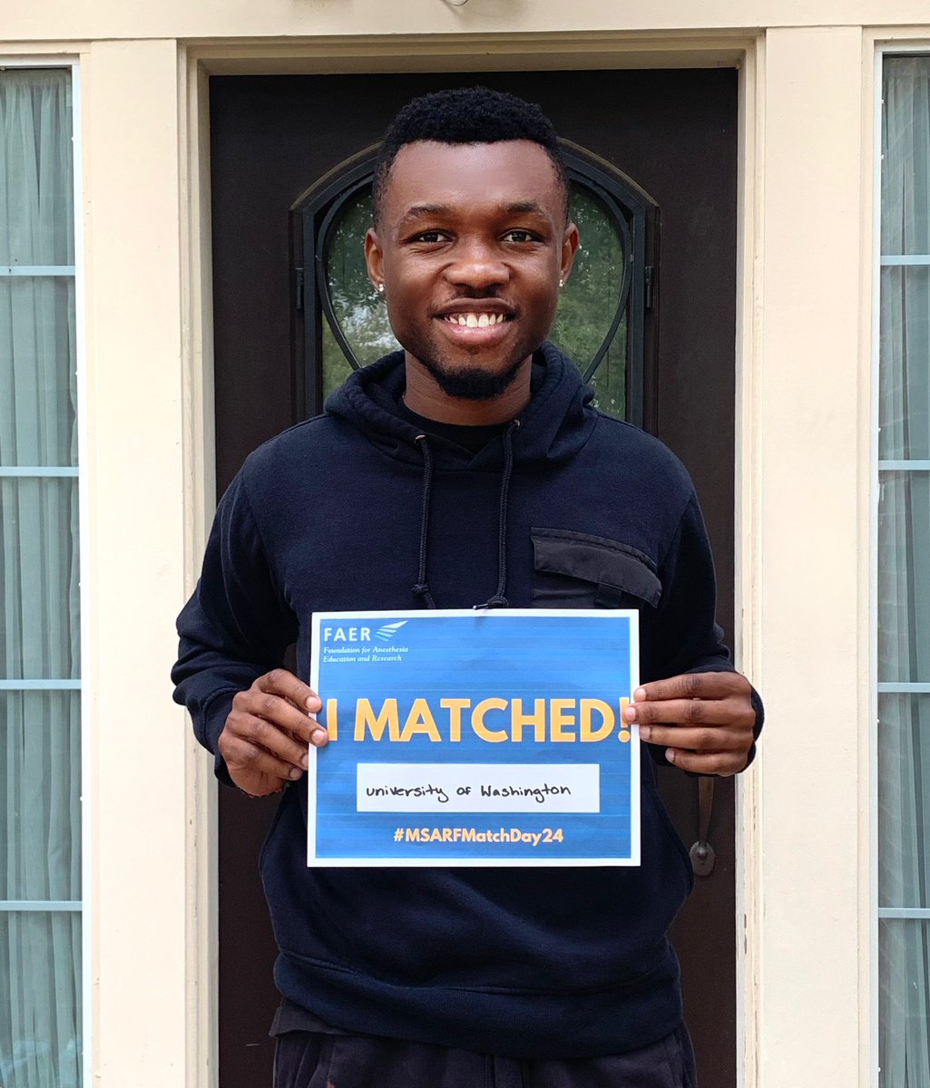 Beyond grateful and blessed to have matched as a 2024 @FAERanesthesia #MSARF Scholar!

Looking forward to this incredible opportunity at @UWAnesthPainMed this summer!

#MSARFMatchDay24 #FAERmsarf #anesthesia #BlackMeninMedicine