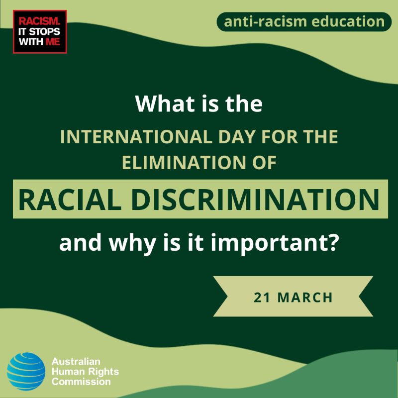 AusHumanRights's tweet photo. Do you know the origins of #IDERD? Swipe through our carousel to learn more.

Use this opportunity to call racism out, interrogate the various ways it operates, and strategise for change: https://t.co/N9yTGWTWx8

#ItStopsWithMe #HarmonyDay
