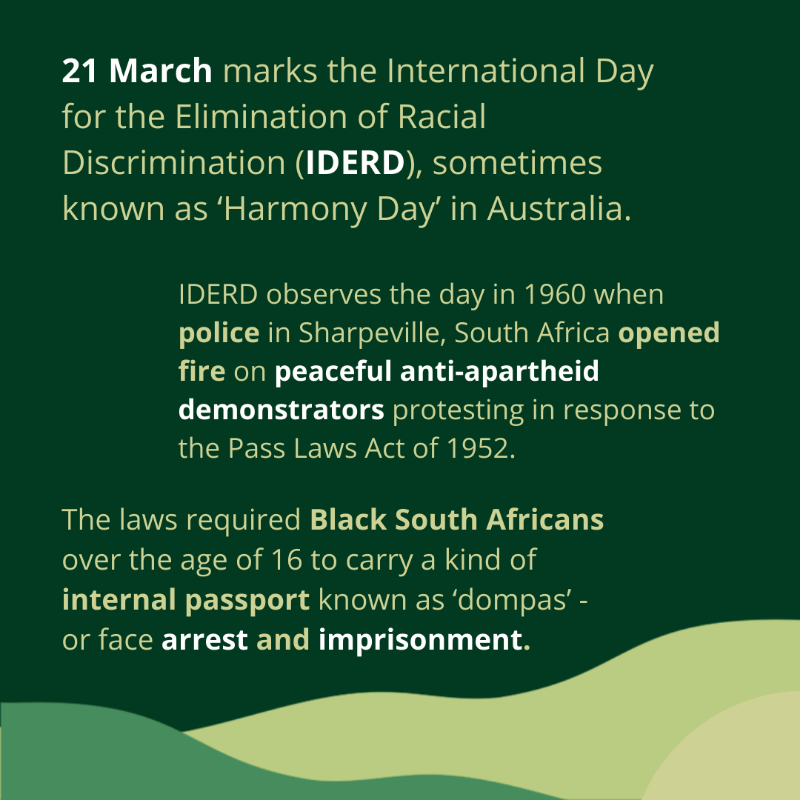 AusHumanRights's tweet photo. Do you know the origins of #IDERD? Swipe through our carousel to learn more.

Use this opportunity to call racism out, interrogate the various ways it operates, and strategise for change: https://t.co/N9yTGWTWx8

#ItStopsWithMe #HarmonyDay