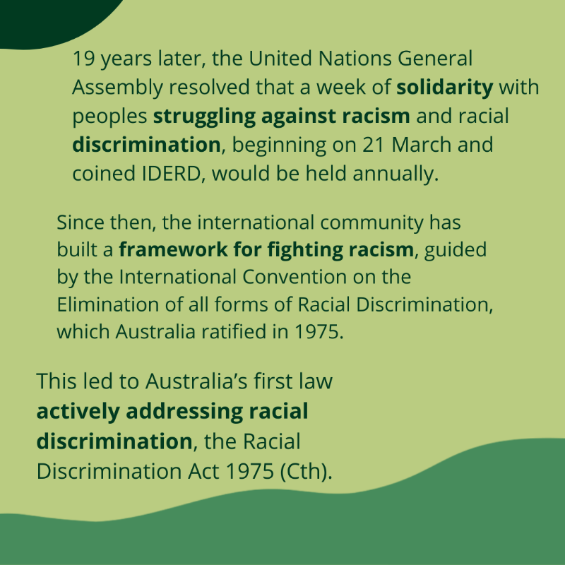 AusHumanRights's tweet photo. Do you know the origins of #IDERD? Swipe through our carousel to learn more.

Use this opportunity to call racism out, interrogate the various ways it operates, and strategise for change: https://t.co/N9yTGWTWx8

#ItStopsWithMe #HarmonyDay