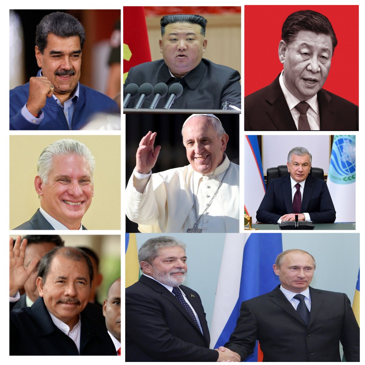 AlexanderBrasil's tweet image. Lista dos amigos "democráticos" de Putin que correram para dar parabéns por sua reeleição e sua permanência no poder ao qual irá completar 30 anos e bater o tempo de Stalin. 
Venezuela, Nicarágua, Bielorrússia, Síria, Irã, Coreia do Norte, China, Cuba, Brasil e o Papa Francisco.