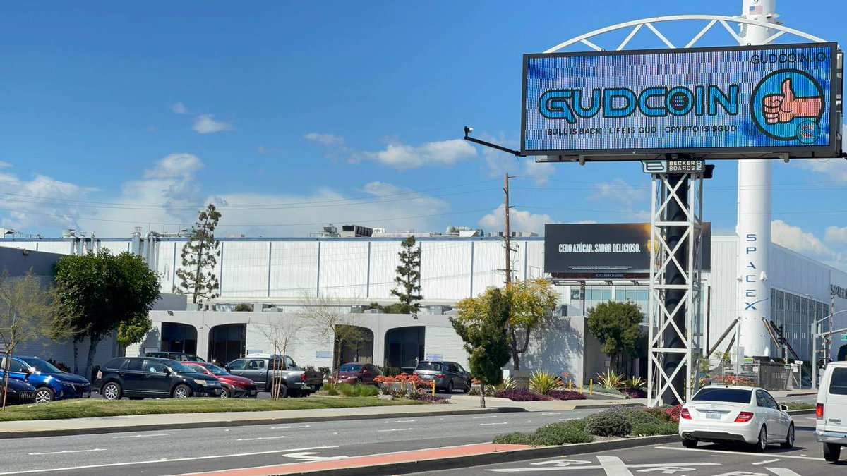 GudCoinOnSol's tweet photo. $GUD Billboard is now live at @SpaceX HQ in California!

$GUD STUFF! https://t.co/yfNDFXq7c5