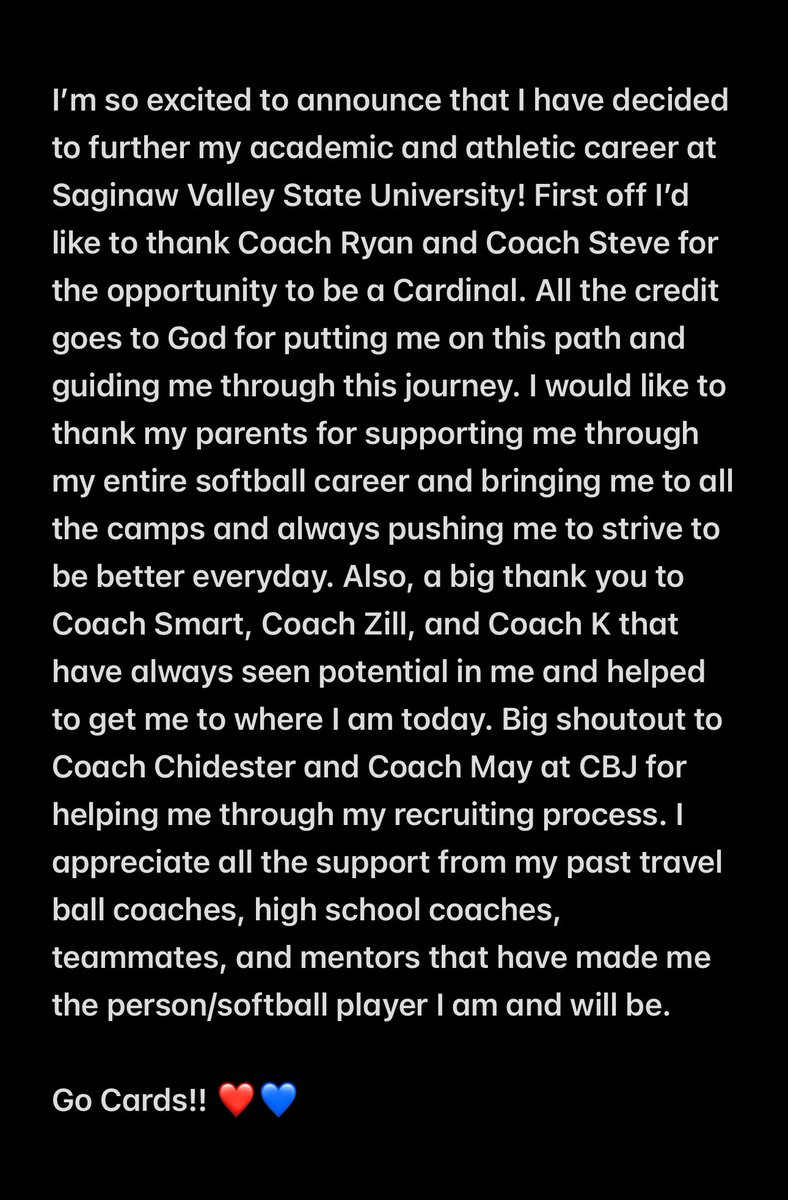 wyckoffmadison's tweet photo. Go Cards!! ❤️💙 #committed @SVSU_Softball @svsu_ryan @CollegeBDJocks @finesse07zill @FinesseOrg @zwduxsoftball https://t.co/f2qyGOnYpS