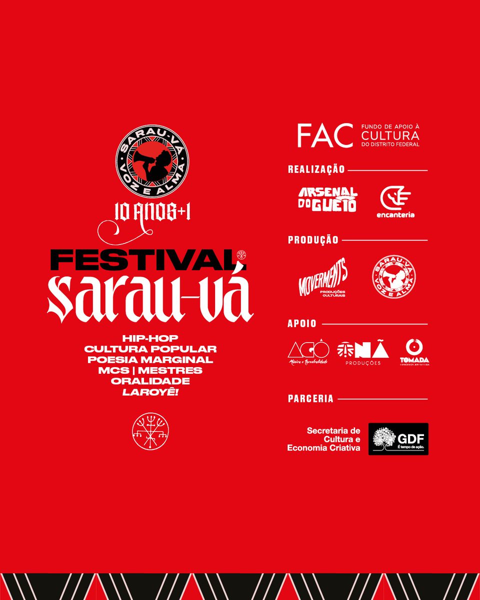 Sarau_Va's tweet photo. Salve meu povo! Sara(u)Vá! 

1️⃣0️⃣ anos não são dez dias! E a gente não imaginava até onde a Literatura Marginal ia nos trazer.

Para fazer jus a toda essa história, apresentamos o maior festival que une Cultura Popular e Cultura Urbana no DF. 🧵 https://t.co/kHBNtU7rEA