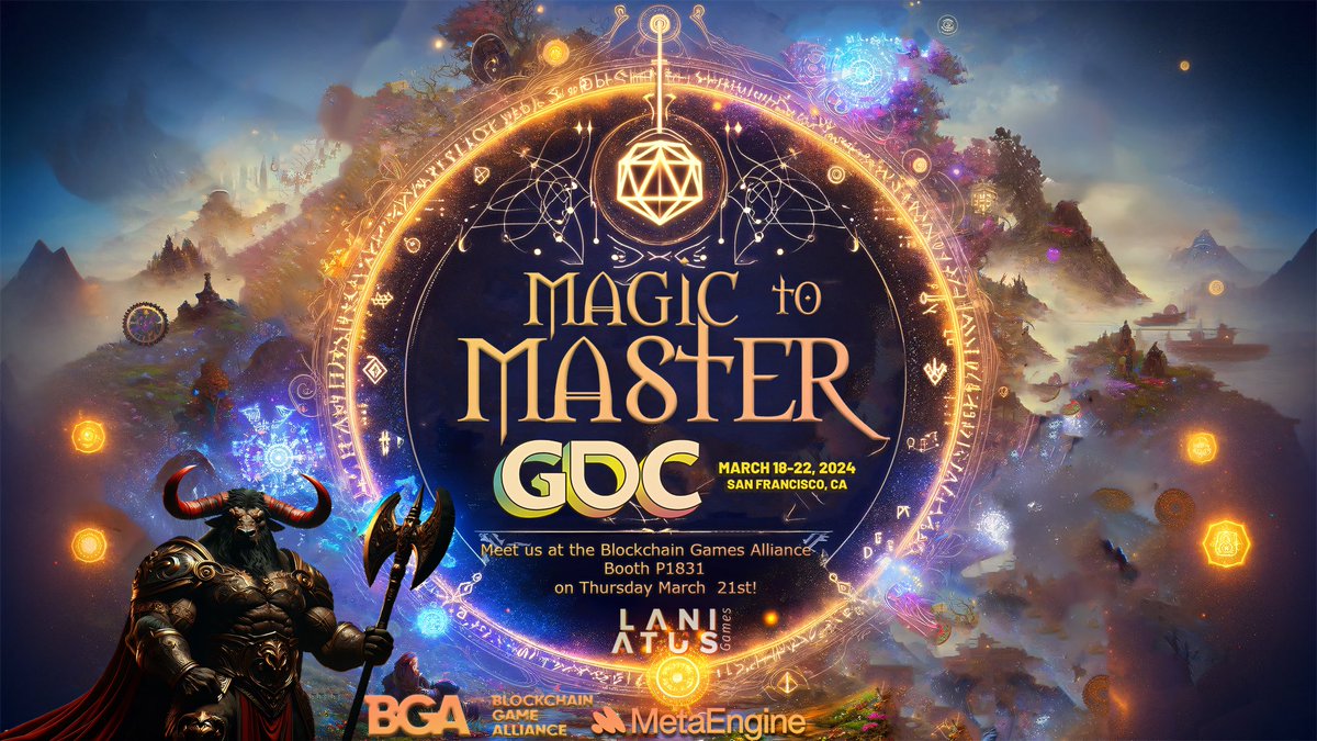 Aaronious Outputs (@aaronevencio) on Twitter photo Excited to attend #GDC and meet great #gaming partners and represent <a href="/metaengine/">metaEngine</a> + <a href="/laniatusgames/">Laniatus LLC</a>’s new MMORPG-Magic to Master <a href="/playm2m/">PlayM2M</a> A fantasy web2 #web3 crossover on the biggest scale🔥🎮
March21st stop by <a href="/BGameAlliance/">Blockchain Game Alliance</a> booth P1831 to meet and learn more. <a href="/AjunaNetwork/">Ajuna Network</a> Excited to attend #GDC and meet great #gaming partners and represent <a href="/metaengine/">metaEngine</a> + <a href="/laniatusgames/">Laniatus LLC</a>’s new MMORPG-Magic to Master <a href="/playm2m/">PlayM2M</a> A fantasy web2 #web3 crossover on the biggest scale🔥🎮
March21st stop by <a href="/BGameAlliance/">Blockchain Game Alliance</a> booth P1831 to meet and learn more. <a href="/AjunaNetwork/">Ajuna Network</a>