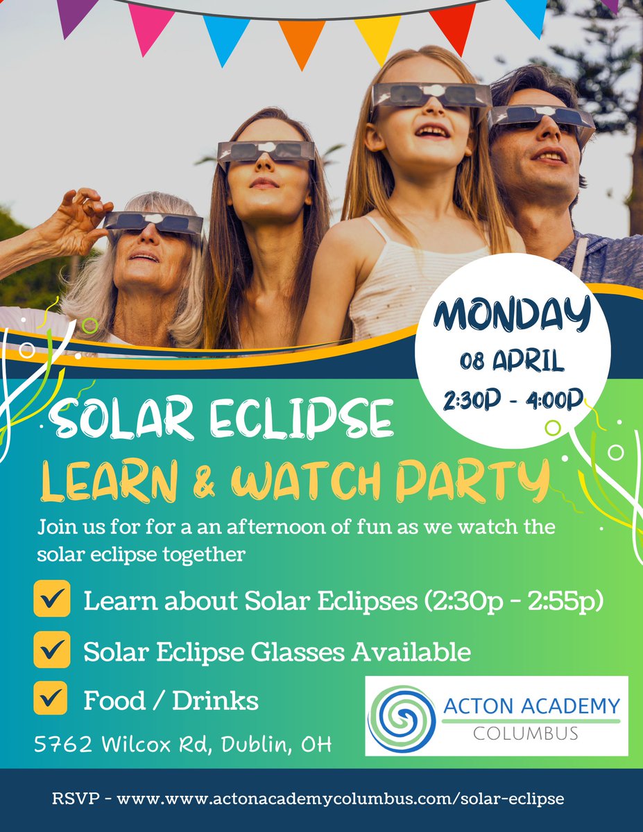 VarunCBUS's tweet photo. Hello Columbus! Are you as geeked out as I am for the upcoming Total Solar Eclipse?! This is the first total solar eclipse to pass through Ohio since 1806!

Come celebrate with us at Acton Academy Columbus in Dublin, OH. RSVP at https://t.co/vI75YbJLDN https://t.co/V9khFUsSex