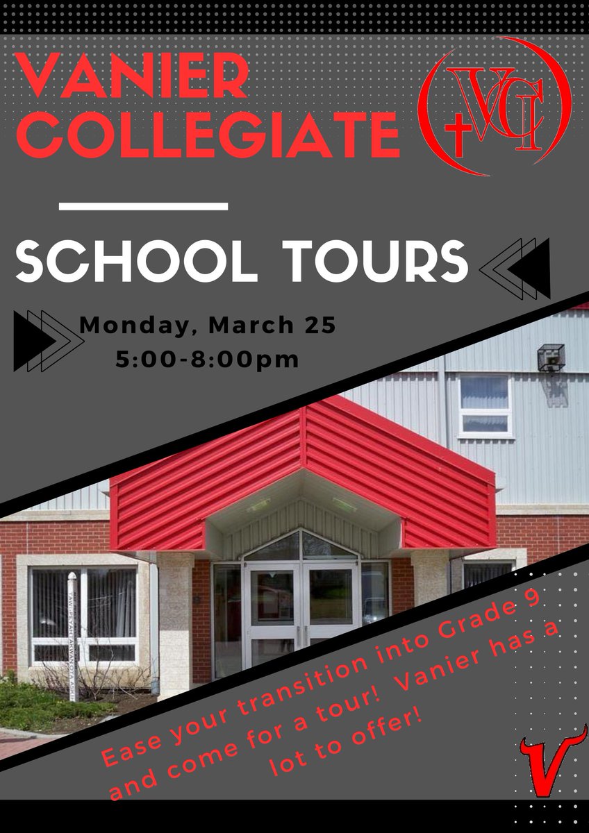 Gr 9 next fall?  Come tour Vanier Collegiate and see what we have to offer.   Give our wonderful office staff a call at 306-693-6744 if you have any questions about registration for the 2024-2025 school year!
