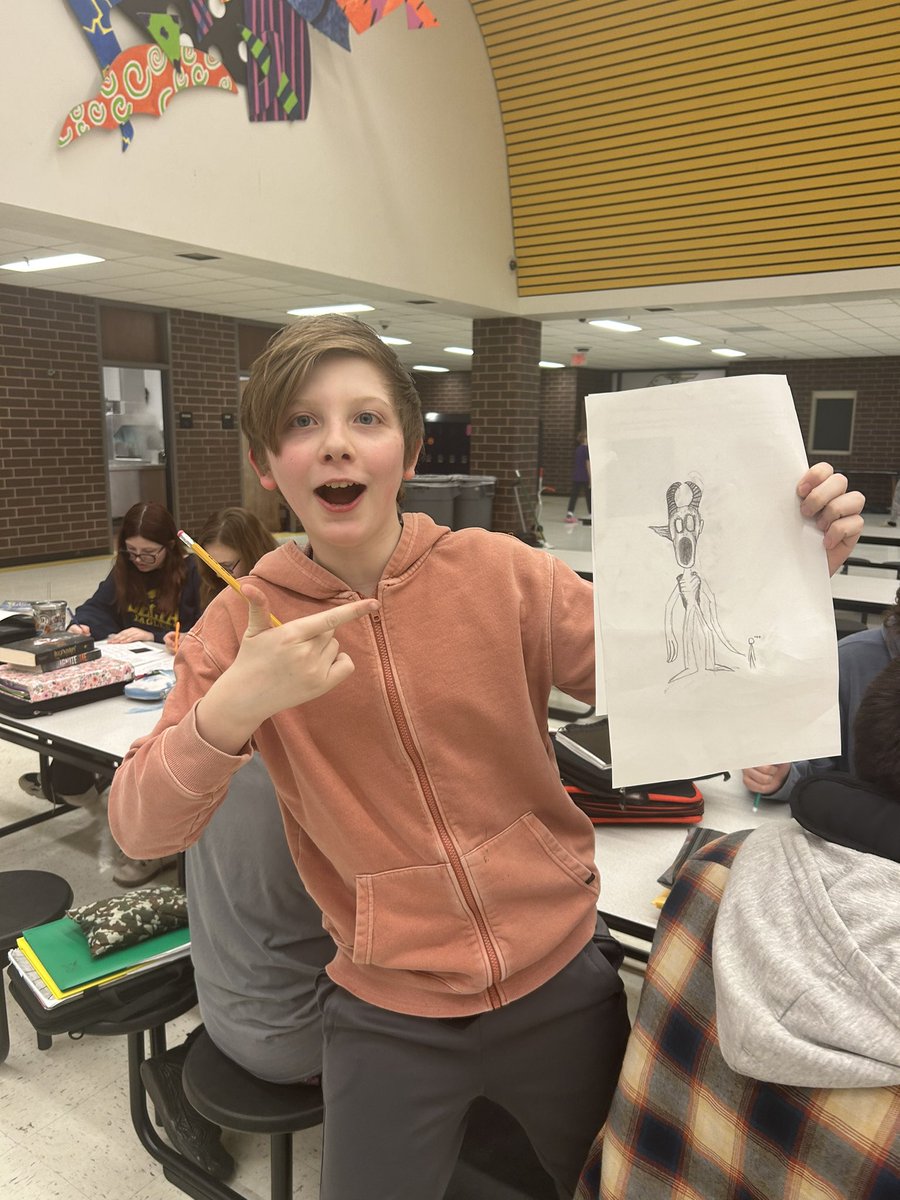 _ShawnChurchill's tweet photo. Today, Sp I Ss collaboratively worked with 6th grade ELA Ss. They listened to the popular Cucuy legend in Spanglish. Then, collaboratively co-created a story re-tell with their high school buddies. Some made pictures of what they thought the Spanish boogeyman looked like! ✏️ https://t.co/lI4OOMD9fw