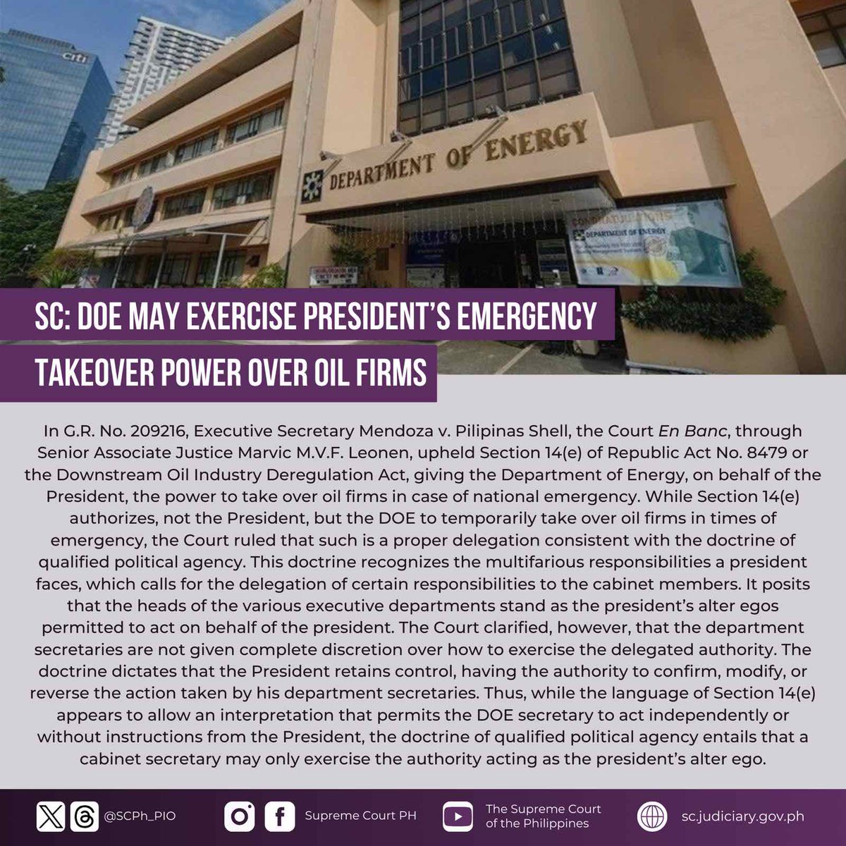 SCPh_PIO's tweet photo. The Supreme Court has upheld Section 14(e) of the Downstream Oil Industry Deregulation Act giving the Department of Energy, on behalf of the President, the power to take over oil firms in case of national emergency.

READ: https://t.co/YQq4PBEAE6 https://t.co/DBVRmRCEPD