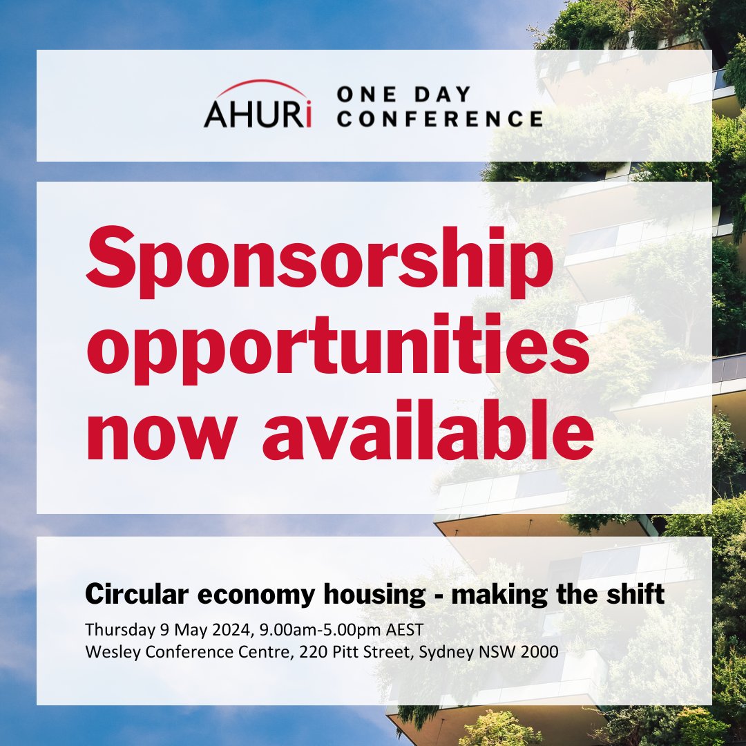 If your organisation is keen to raise its profile, network with new and existing clients, and demonstrate a commitment to reducing embodied carbon in the housing sector, then a sponsorship with AHURI could be a great opportunity for you. Find out more → bit.ly/48oOOTO