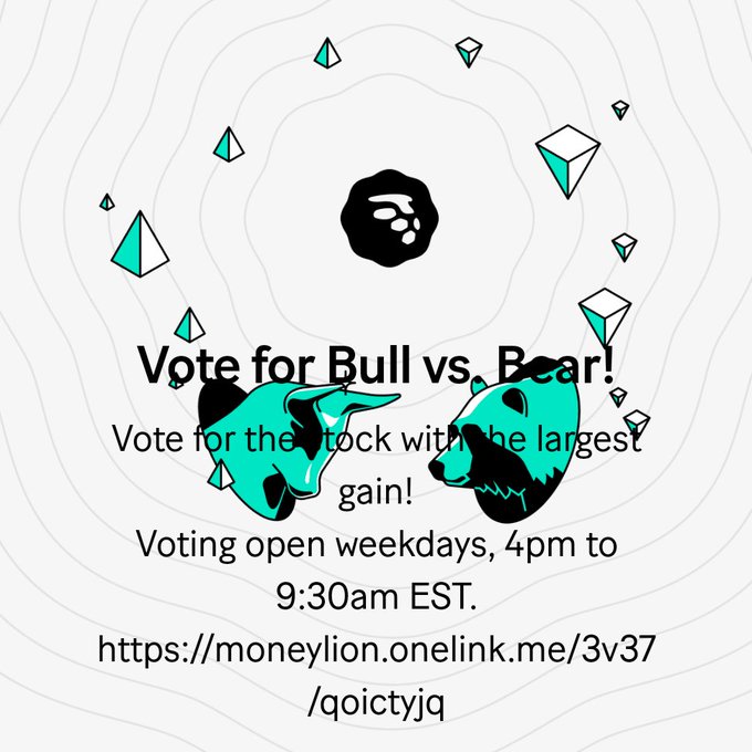 Vote for Bull vs. Bear! Vote for the stock with the largest gain!Voting open weekdays, 4pm to 9:30am<a href="/tag/bossman"class="tags"><span>#bossman</span></a>