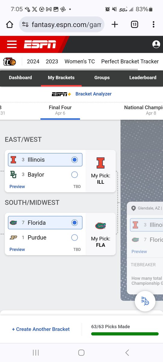 RowlandRIVALS's tweet photo. After very little deliberation, I am confident about these picks.

Illinois over Baylor, Florida over Purdue

Illinois wins it all. Kentucky makes the Sweet 16. https://t.co/AeoPngGf0J