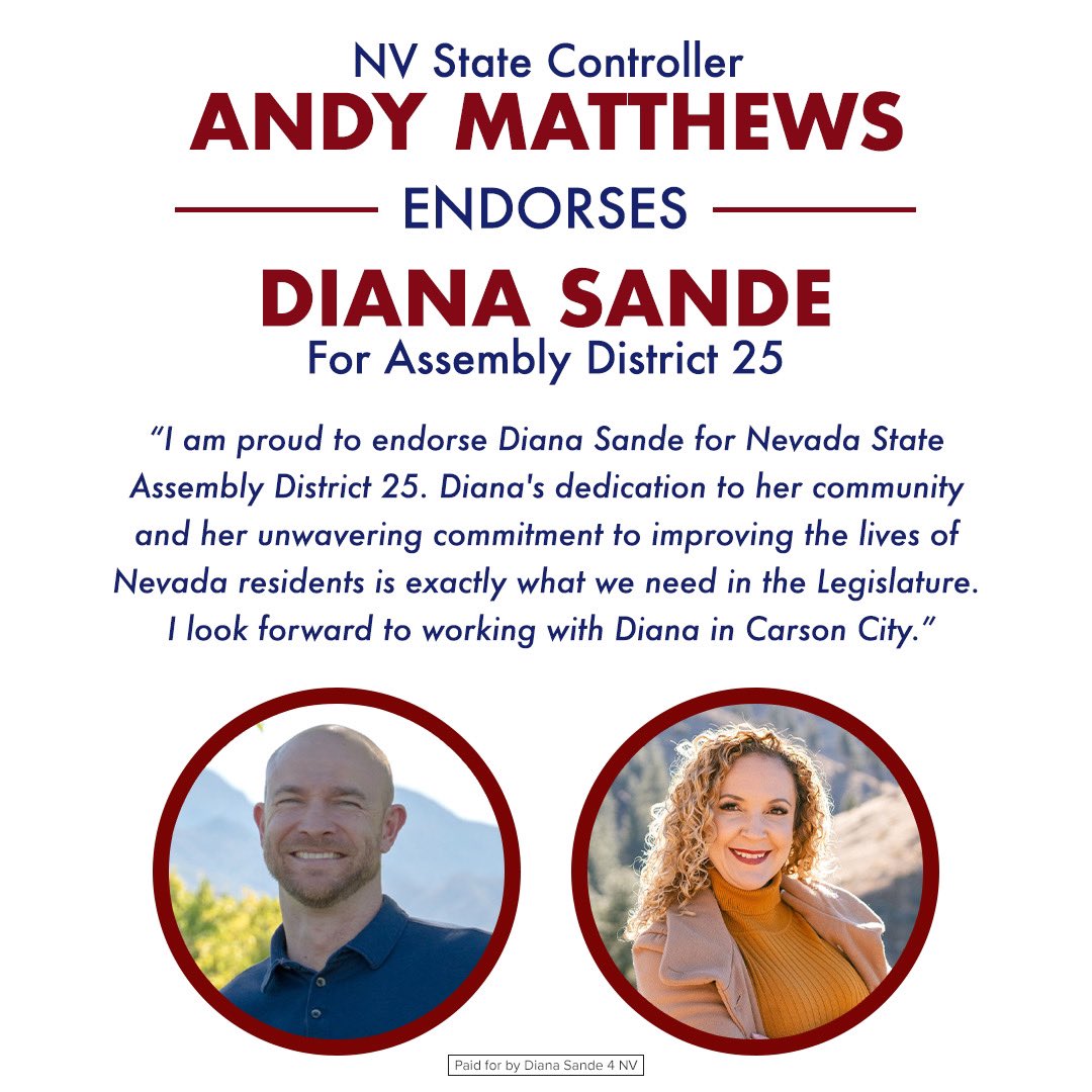 I’m so happy to have the support of our State Controller @AndyMatthewsNV! Thank you for trusting me to work hard for our great state!