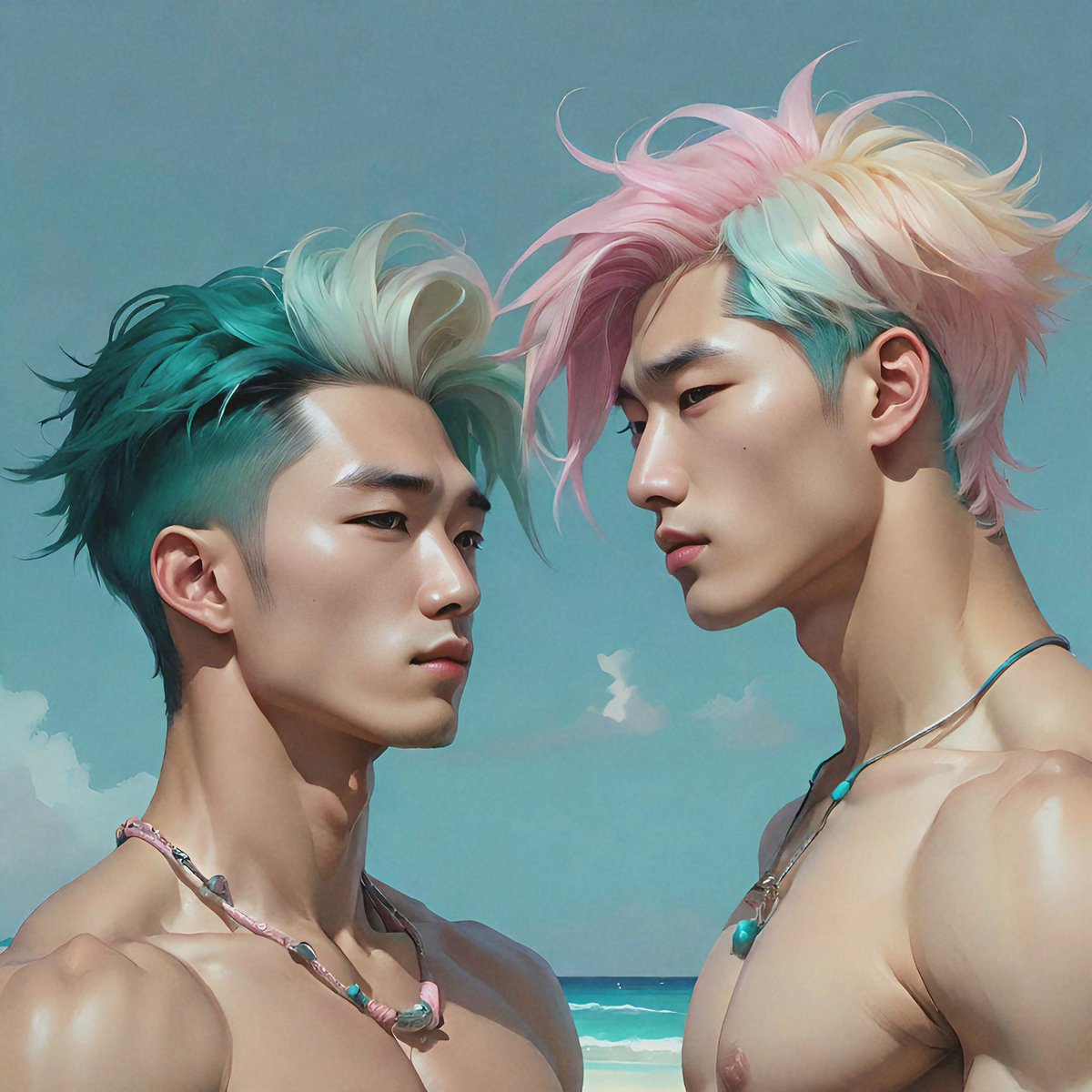 LeeMyCookies1's tweet photo. #hair #colorful #gay #couple #korean #bl #pastel #aigenerated #AIart https://t.co/82V340XCSW