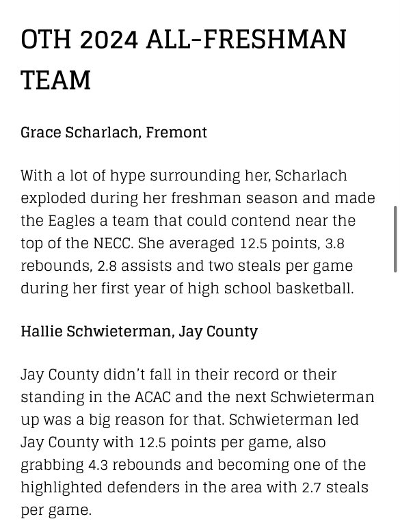Excited to have made @Bounce_OTH All- Freshman Team with teammates @GraceScharlach @hallie_sch12 !! Way to work💪🏽 @A1G_24 @vjhAlways100