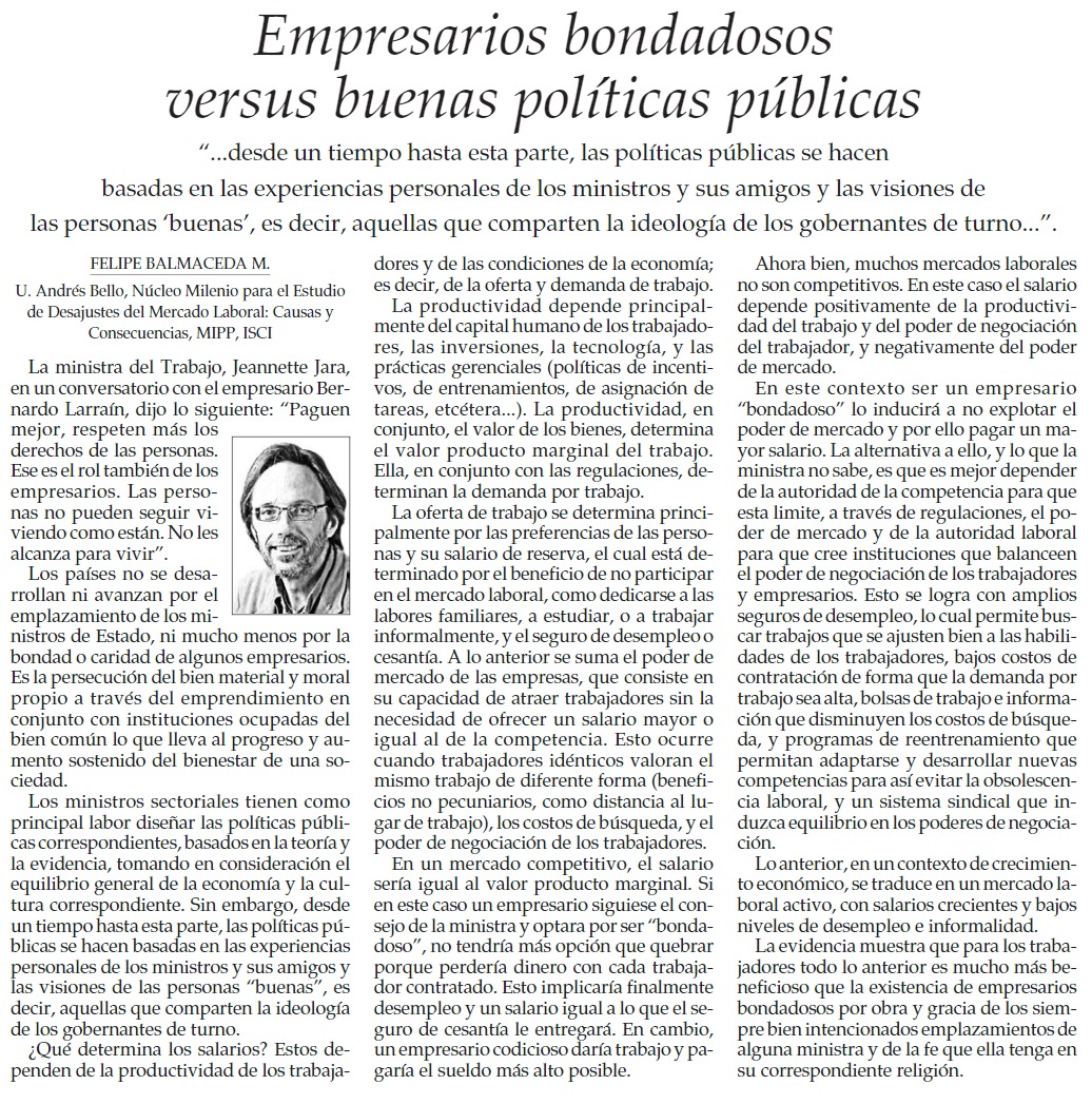 🔹💬 'Empresarios bondadosos versus buenas políticas públicas'. Nueva columna de opinión de nuestro director @homoeconomicusf, en El Mercurio de hoy.