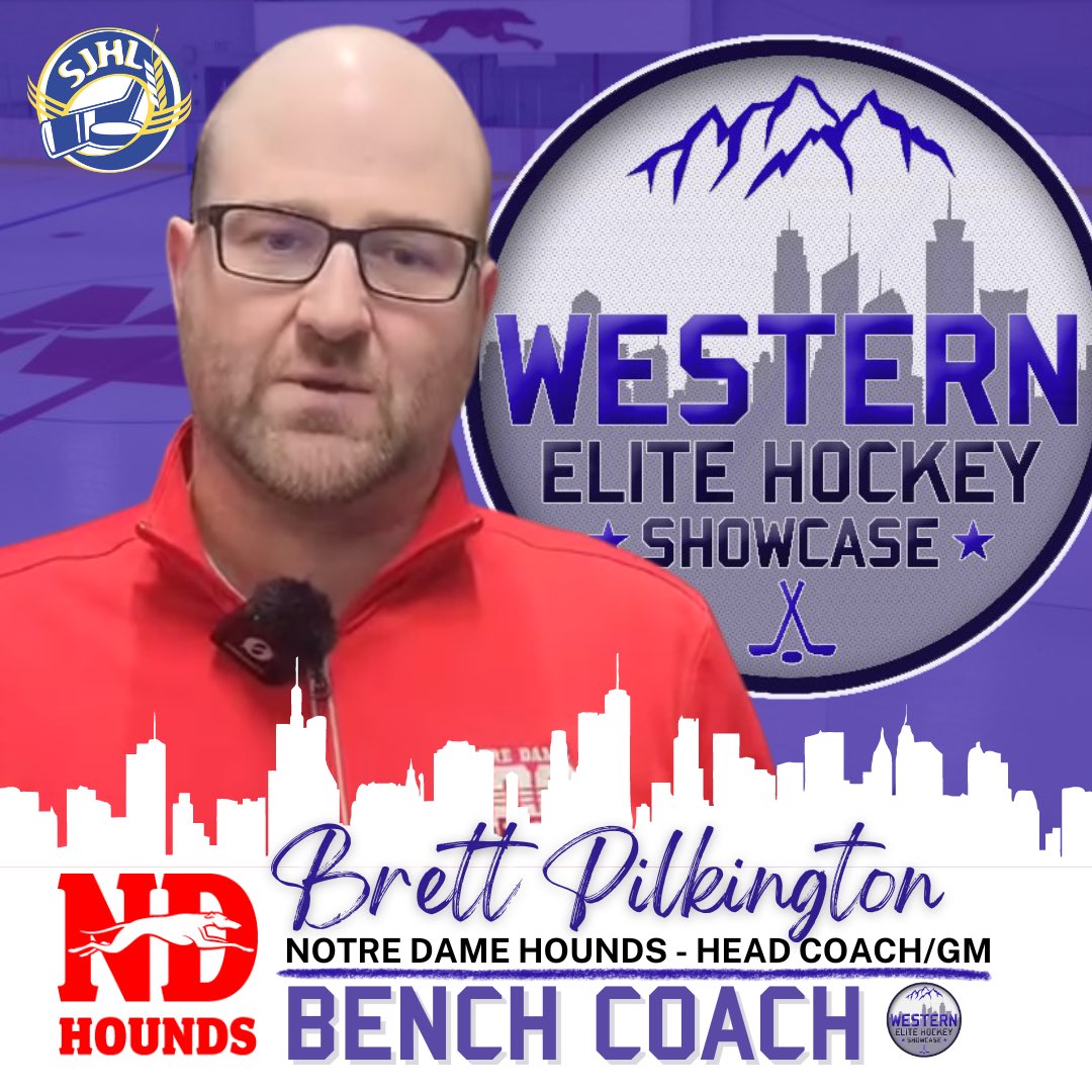 Brett Pilkington (Head Coach/General Manager) - Notre Dame Jr A Hounds - SJHL. #WEHS is proud to announce that Brett Pilkington, Head Coach and General Manager for the @ndjrahounds of @theSJHL , will be a Bench Coach at the upcoming showcase.