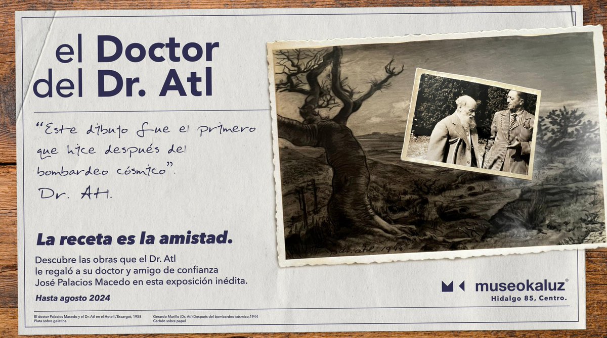 A partir del 23 de marzo podrás visitar la nueva exposición en el #MuseoKaluz, 'el Doctor del Dr. Atl'. Descubre las obras que Gerardo Murillo le regaló a su doctor y amigo, José Palacios Macedo. 🌋🩺

🏛️ #elDoctordelDrAtl