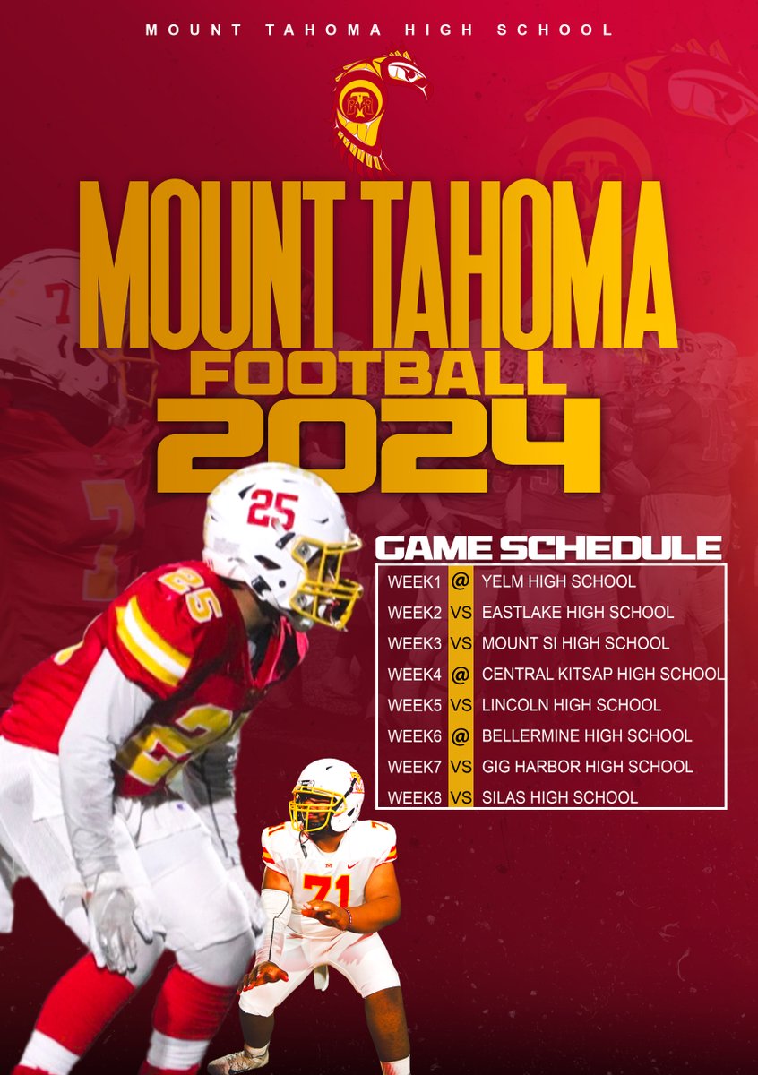 Mount Tahoma Football 2024 Schedule!
#RaiseTheStandard #MTFB #LetsWork