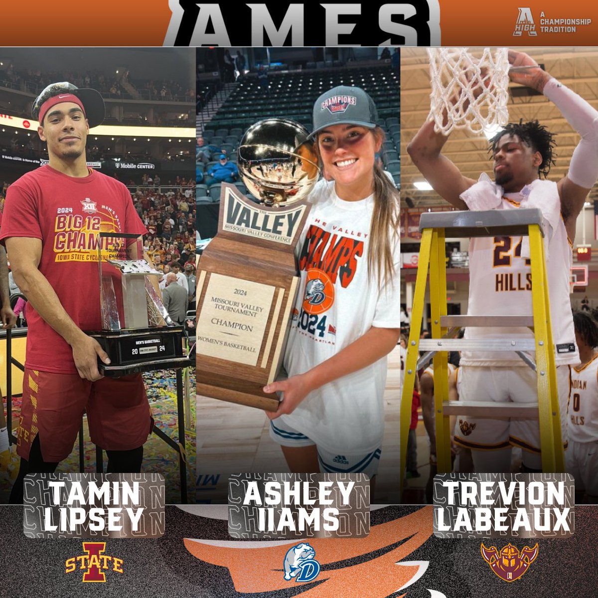 A productive weekend for a trio of former Little Cyclones 🏆

Tamin Lipsey ➜ Iowa State ➜ Big 12 Champs
Ashley Iiams ➜ Drake ➜ Missouri Valley Champs
Trevion LaBeaux ➜ Indian Hills ➜ North Central District Champs

#AChampionshipTradition