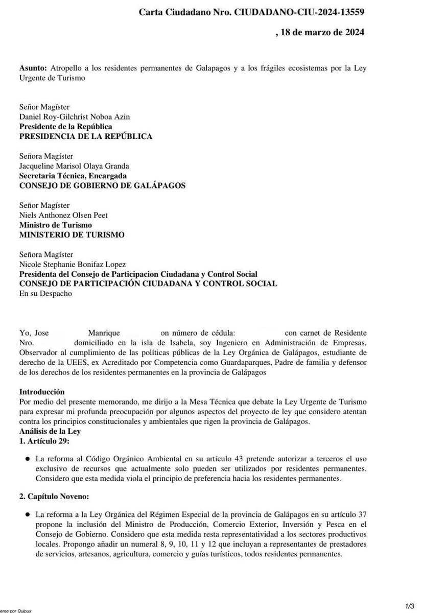 JammManrique's tweet photo. ¡Galápagos en peligro! 🆘

Compatriotas, la Ley Urgente de Turismo amenaza nuestro archipiélago. 
¡No permitamos que pisoteen nuestros derechos y pongan en riesgo su belleza!
En este video expongo mis observaciones y solicito a la mesa técnica que nos escuche.
#GalápagosEsNuestro https://t.co/knb9TXXXpf
