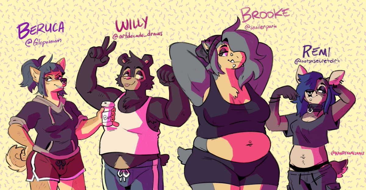 Felt like drawing some of my personal fav characters and sonas from various peeps, here are their links in order of appearance 😊😊😊 @Glopossum @artdecade_draws @snailerpark @notsosecretdirt