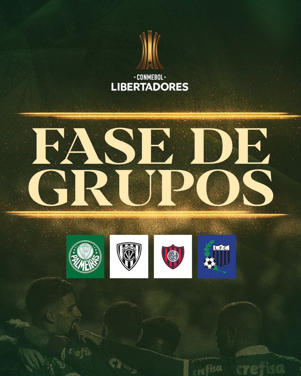 SE Palmeiras (@palmeiras) on Twitter photo ร pela #GlรณriaEterna! โ๏ธ๐ท
Grupo definido na <a href="/LibertadoresBR/">CONMEBOL Libertadores</a> e nรณs vamos com #AlmaECoraรงรฃo em busca de mais uma taรงa!
๐ช๐จ Independiente del Valle-EQU
๐ฆ๐ท San Lorenzo-ARG
๐บ๐พ Liverpool-URU
#AvantiPalestra ร pela #GlรณriaEterna! โ๏ธ๐ท
Grupo definido na <a href="/LibertadoresBR/">CONMEBOL Libertadores</a> e nรณs vamos com #AlmaECoraรงรฃo em busca de mais uma taรงa!
๐ช๐จ Independiente del Valle-EQU
๐ฆ๐ท San Lorenzo-ARG
๐บ๐พ Liverpool-URU
#AvantiPalestra