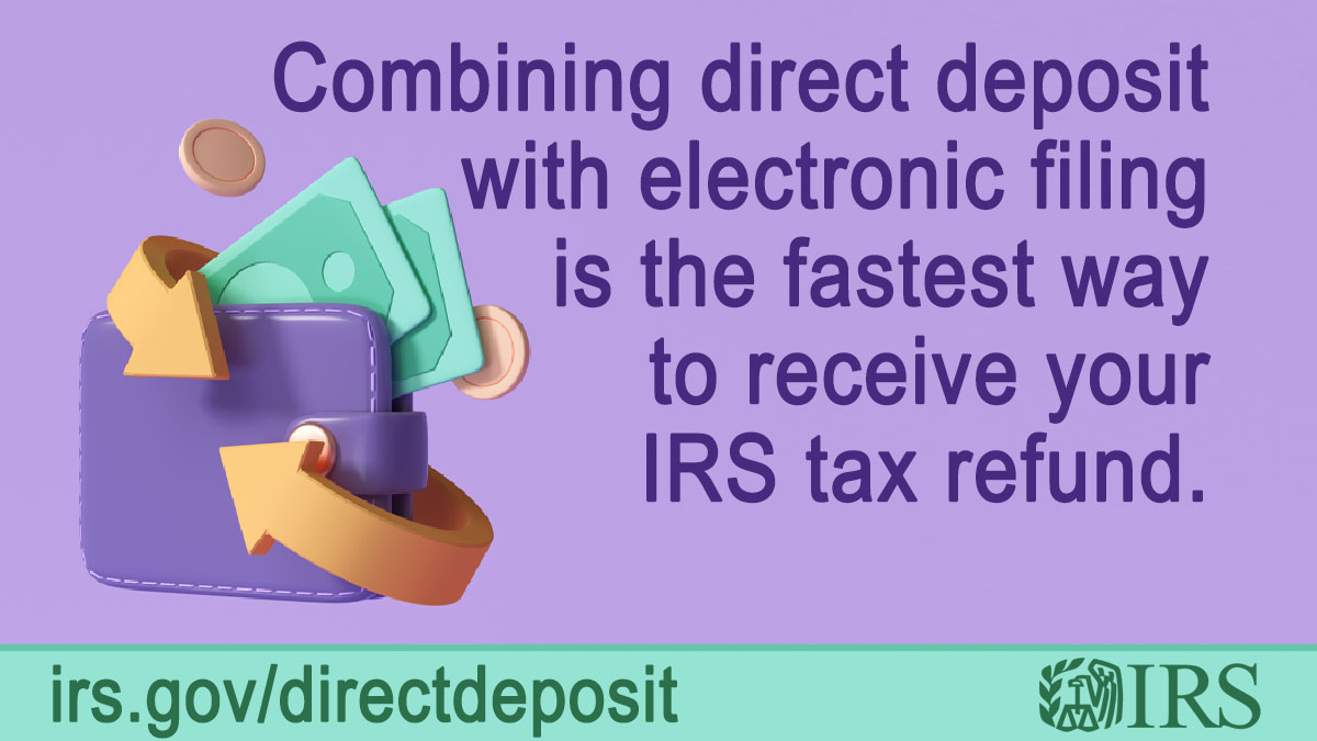 Most taxpayers get their refunds by using direct deposit. Why? It’s the fastest way to receive a federal tax refund from #IRS. irs.gov/directdeposit