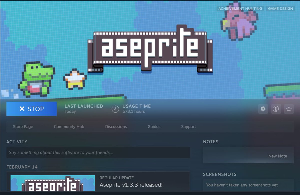 Woo..I did not realize how long I’ve been using this thing lately. But I love it. #aseprite #gamedev #indie