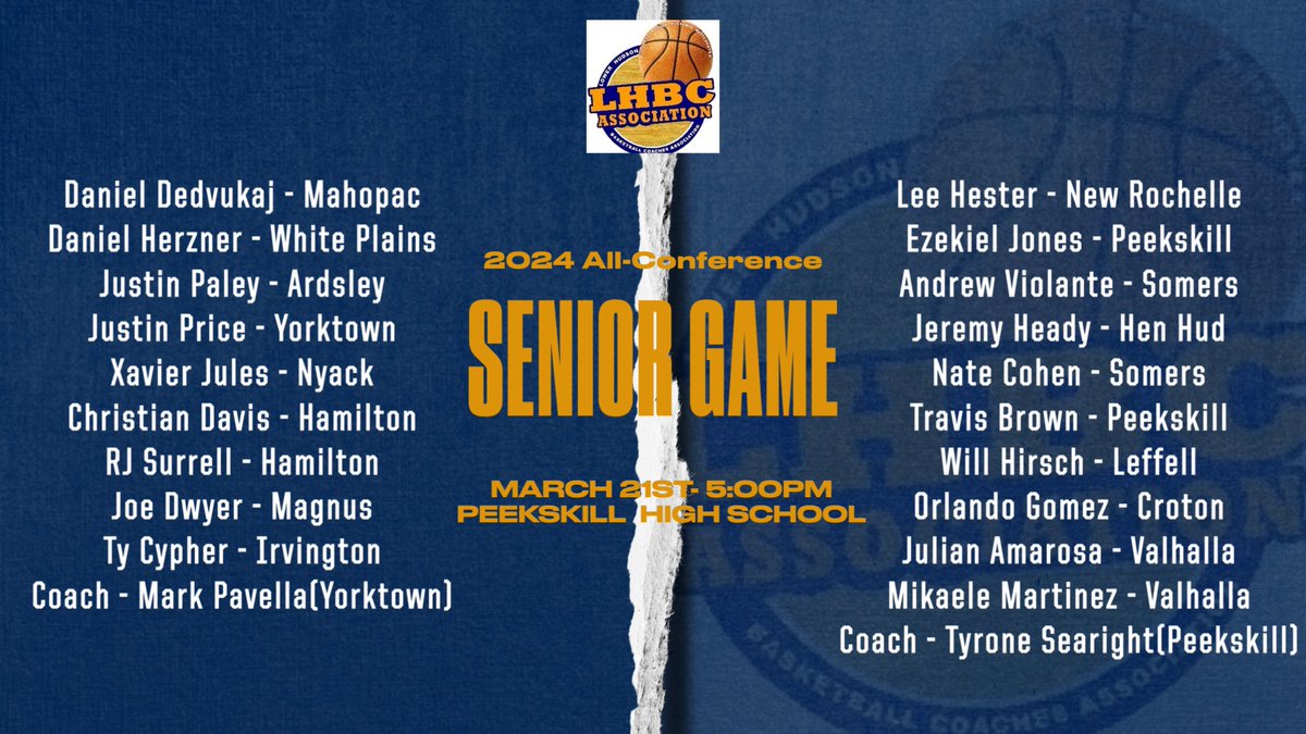 We are pleased to share the rosters for our 2024 Senior Games. Games will take at Peekskill HS on Thursday with the All-Conference Game at 5:00 and All-Section Game at 6:30PM! <a href="/KDJmedia1/">Kevin Devaney Jr.</a> <a href="/lohudhoopsmbd/">lohudhoopsmbd</a> <a href="/DirectRays/">Ray Gallagher 🇺🇸</a>