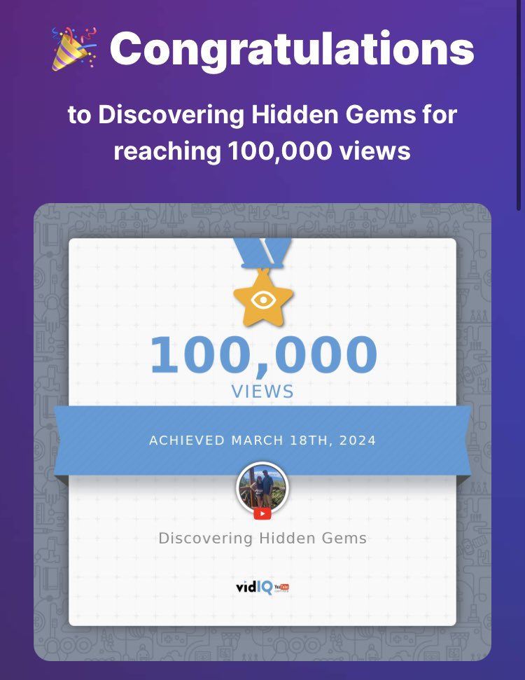 My YouTube channel achieved 100,000 views on March 18, 2024! Track and celebrate your own success today for free with <a href="/vidIQ/">vidIQ</a> #vidiq vidiq.com/achievements/x…