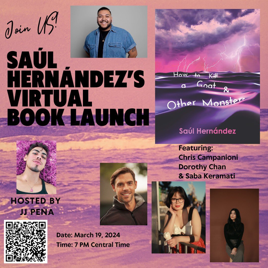 Tomorrow is my official pub date of my debut poetry collection, How to Kill a Goat & Other Monsters (@UWiscPress), so come celebrate with us! eventbrite.com/e/saul-hernand…