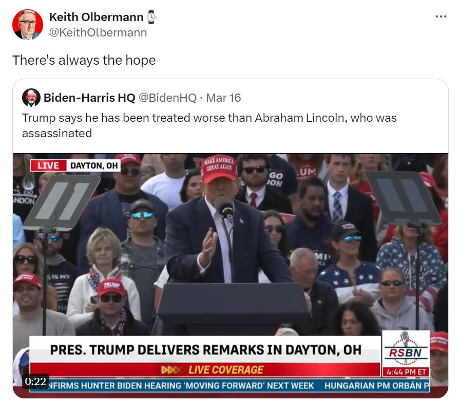 SilasUnleashed's tweet photo. Left-leaning crybaby Keith Olbermann is insinuating that Trump should be taken out. 

With him making these outward threats towards President Trump..

Why does he still have an 𝕏 account ? https://t.co/N0MF1V0SaL