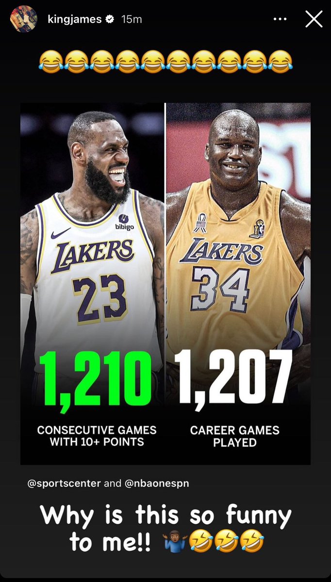 LegionHoops's tweet photo. Last week, Shaq said that “nobody fears LeBron”.

Today, LeBron’s story: 

(More on @Digits3App: https://t.co/HK4yTt5bZh) https://t.co/DUhZvXHRMN