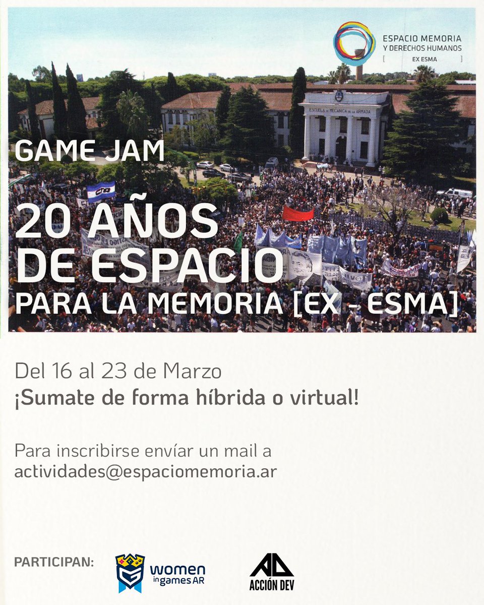 🌟Game Jam '20 años de Espacio para la memoria [Ex - ESMA]”
Con el ❤️en la mano comparto imágenes de lo que fue su apertura. El próximo sábado 23 de marzo será la presentación de los  videojuegos realizados a las 17 hs.

@espacio_memoria @womeningamesAR @AccionDev