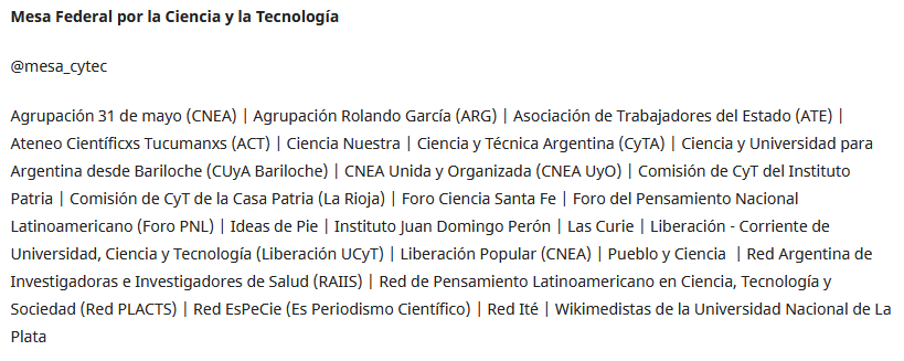 PlactsRed's tweet photo. 🇦🇷 Despidos y desguace en instituciones científico-tecnológicas

📌 Declaración de la Mesa Federal por la Ciencia y la Tecnología

🔊 Se agradece difusión

🎯 Seguinos en Twitter: @mesa_cytec

👇👇👇 https://t.co/QXNW6VyDGF