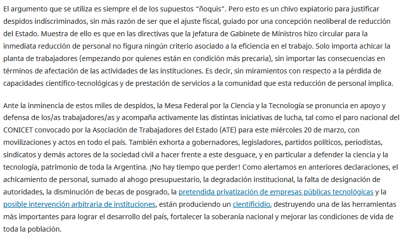 PlactsRed's tweet photo. 🇦🇷 Despidos y desguace en instituciones científico-tecnológicas

📌 Declaración de la Mesa Federal por la Ciencia y la Tecnología

🔊 Se agradece difusión

🎯 Seguinos en Twitter: @mesa_cytec

👇👇👇 https://t.co/QXNW6VyDGF