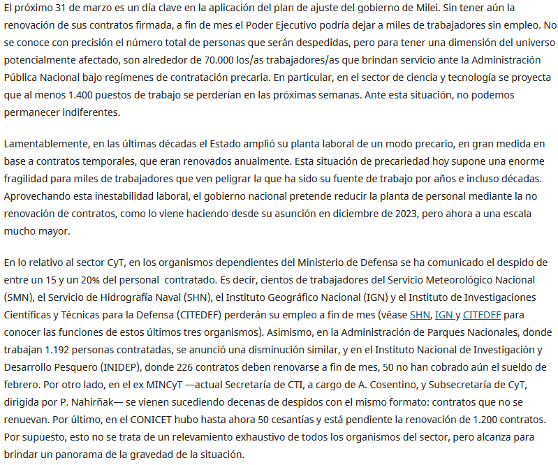 PlactsRed's tweet photo. 🇦🇷 Despidos y desguace en instituciones científico-tecnológicas

📌 Declaración de la Mesa Federal por la Ciencia y la Tecnología

🔊 Se agradece difusión

🎯 Seguinos en Twitter: @mesa_cytec

👇👇👇 https://t.co/QXNW6VyDGF