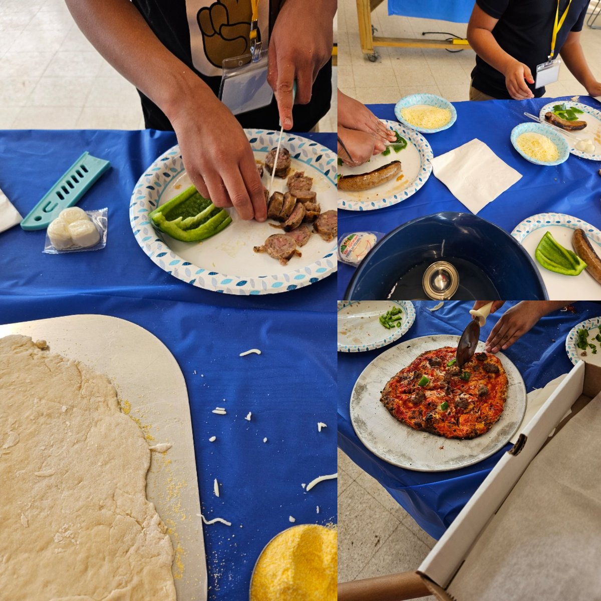 These kids can cook🍕! Homemade sauce and dough, and sausage temped to 160°F perfection! Cardboard to-go boxes to redue waste @UMdExtension @BaltCitySchools