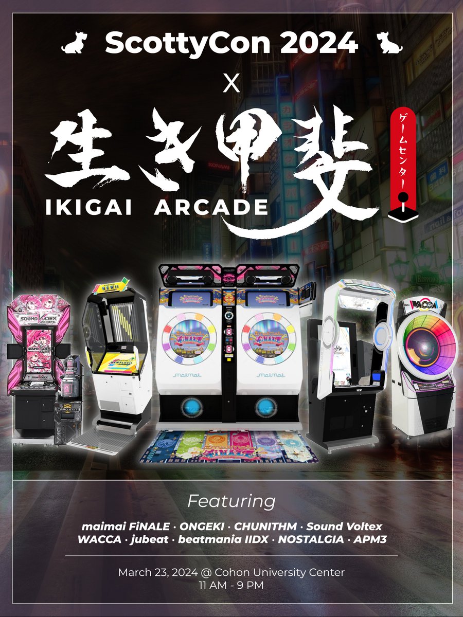 IKIGAI_ARCADE's tweet image. Ikigai Arcade will be at @CMUScottyCon on March 23rd! 

Come play maimai, ONGEKI, WACCA, Sound Voltex, NOSTALGIA, Puyo Puyo, beatmania IIDX, jubeat, and CHUNITHM NEW!!!

Be sure to post your scores after playing!

#RhythmGames #Pittsburgh #ScottyCon #ScottyCon2024 #ScottyCon24