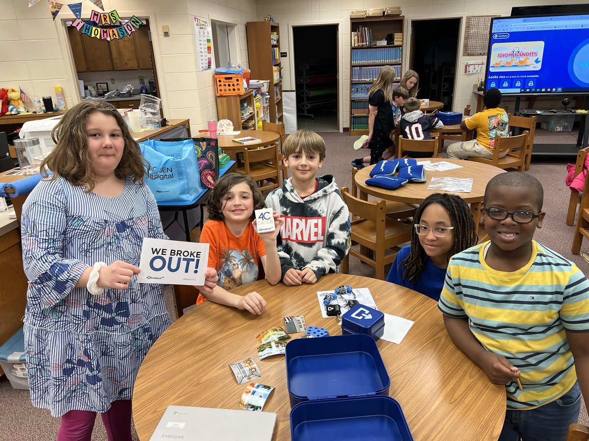 Proud of all of our groups today on our Idiom Bandits Breakout! Thank you Mrs. Carr, we can’t wait to try another one! 🤩 <a href="/breakoutEDU/">Breakout EDU</a> <a href="/HubMediaCenter/">Media HUB</a> <a href="/Hubbard_Elem/">Hubbard Elementary</a>