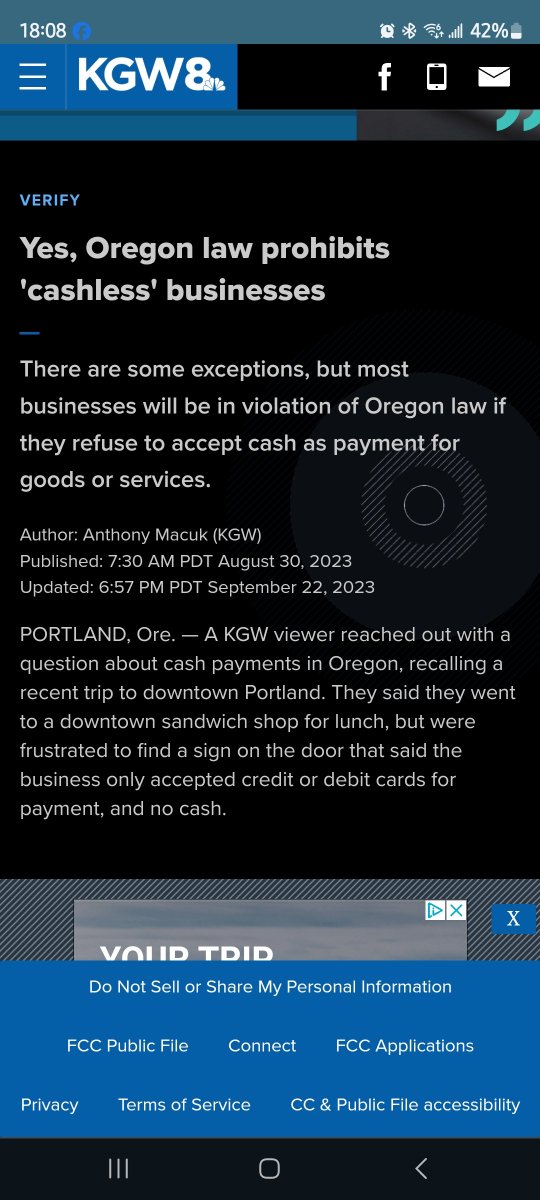 mariahmask's tweet photo. @SUBWAY 
the newport oregon subway has decided they can't take cash. as someone who only pays in cash this is unlawful. https://t.co/oYJyWhBpsb
